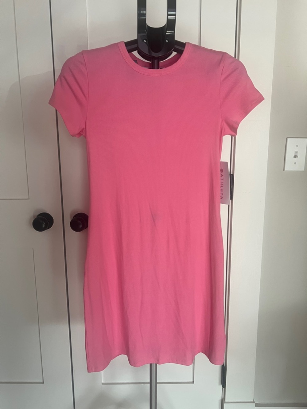 Athleta Pink Ribbed Short-Sleeve Mini Dress